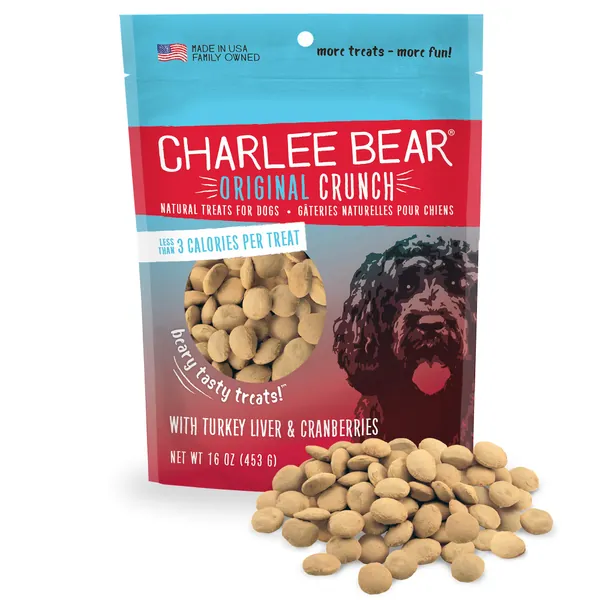 Charlee Bear Original Crunch Natural Dog Treats, Made in the USA, Low Calorie Treats for Training or Treating - Turkey Liver & Cranberries 1 Pound (Pack of 1)