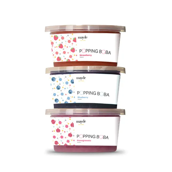 Mayde Bursting Popping Boba Pearls, Strawberry, Blueberry, Pomegranate - 3 Flavor Berry Blend Party Kit (490 gms, 3 pack) - 