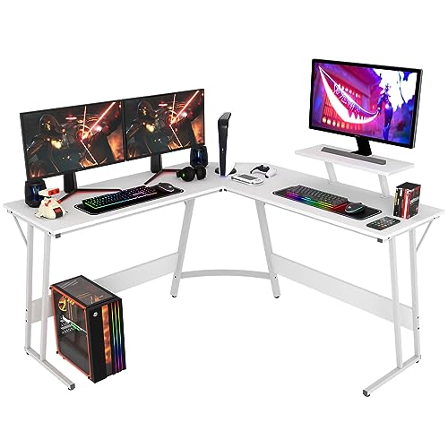 PayLessHere L Shaped Desk Corner Gaming Desk Computer Desk with Large Desktop Studying and Working and Gaming for Home and Work Place,White - White