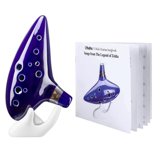 Ohuhu Zelda Ocarina with Song Book (Songs From the Legend of Zelda), 12 Hole Alto C Zelda Ocarinas Play by Link Triforce Gift for Zelda Fans with Display Stand Protective Bag - Blue
