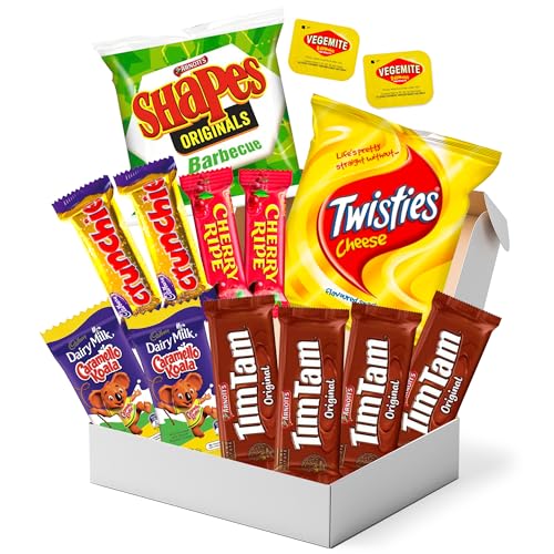 Authentic Australian Snack Gift Box - Mini Sized Tim Tams, Arnott's, Cadbury, Cherry Ripe - Australian Food and Candy - Perfect Australian Gift - Mini Snack Box