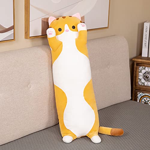 Cartoon Cat Plush Long Throw Pillow Lifelike Animal Pillows Plush Toy Cute Cartoon Cat Stuffed Animals Soft Long Body Pillow Kitten Pillow Stuffed Plush Doll Gift for Girlfriend Kids Toys (20inch)