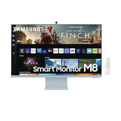 Samsung M8 Series 32-Inch 4K UHD Smart Monitor & Streaming TV with Slim-fit Webcam for PC-less Experience, Netflix, HBO, Prime VOD, & more, Apple Airplay, WiFI, BT, Built-in Speakers, 2022, Blue - Daylight Blue - 32-inch - M80B - Height Adjustable Stand