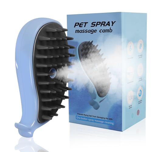 Cat Steam Brush for Shedding, Cat Grooming Brush With Steam, Rechargeable Steam Pet Brush for Dog And Cat, Steamy Cat Brush 3 In1, Self Cleaning Steam Brush for Massage,Clean and Removing Loose Hair - Blue