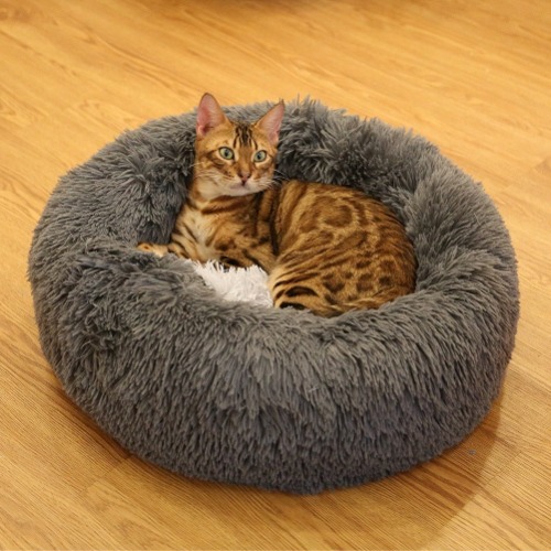 Pet Ultra Soft Long Plush Round Bed - Dark Gray