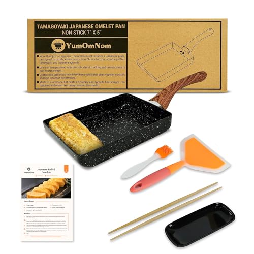 YumOmNom Tamagoyaki Pan, Japanese Cookware, Egg Pan, Rectangle Frying Pan, Kitchen Accessories, Square Pan, Omelette Maker Nonstick, Omelet Pan, Cooking Tools, 7" x 5" Black (5) - 5