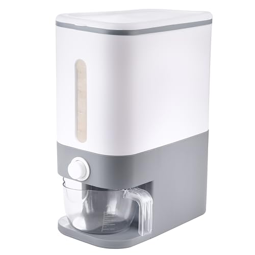 Rubtlamp 25 Lbs Gray Rice Dispenser, Rice Container with Lid, Rice Storage Container with Measuring Cup, Food Dispenser Rice Container, Storage Container for Cereal, Household Rice Bucket - Gary