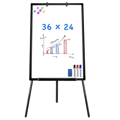 Easel Whiteboard - Magnetic Portable Dry Erase Easel Board 36 x 24 Tripod Whiteboard Height Adjustable Flipchart Easel Stand White Board for Office or Teaching at Home & Classroom (Black) - Black - 36x24