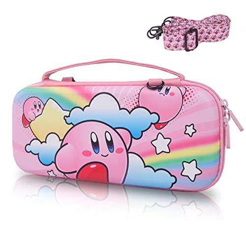 TIKOdirect Carrying Case for Nintendo Switch & OLED Mode, Cute Portable Travel Bag in Newest Updated Design of Pink Interior with an Adjustable Shoulder Strap, Pink Kirby - Kirby