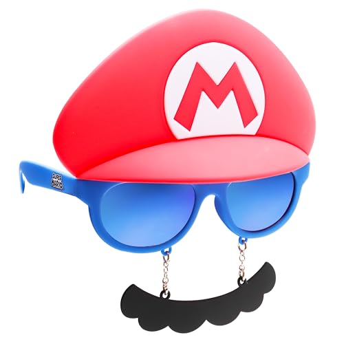 Sun-Staches Nintendo Official Mario Sunglasses, UV400 Costume Accessory, Red Mask One Size Fits Most - Mario Mustache