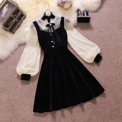 'Dahlia' Black and White Goth Shirt Dress - Black / M