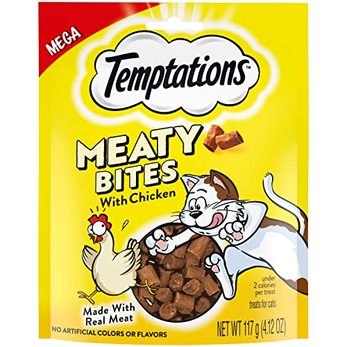 TEMPTATIONS Meaty Bites, Soft and Savory Cat Treats, Chicken Flavor, 4.12 oz. Pouch - Meaty Bites - Chicken - 4.12 Ounce (Pack of 1)