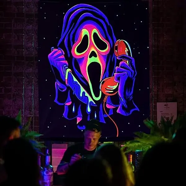 Simpkeely Blacklight Horror Face Tapestry, UV Reactive Ghost Wall Hanging Tapestries, Glow in the Dark Party Backdrop Halloween Decoration Tapestry for Bedroom, Living Room - 130cm x 150cm - 130.00 x 150.00 cms