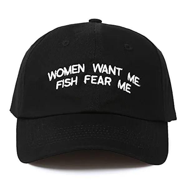OCIOVAN Baseball Caps for Men Women,Embroidered Women Want Me Fish Fear Me Adjustable Trucker Hat Cotton Unisex Dad Hats - One Size - Soft-top-black