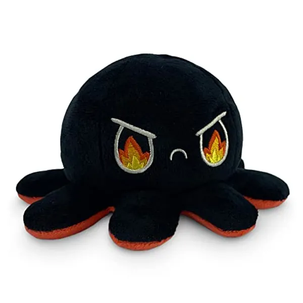 TeeTurtle - The Original Reversible Octopus Plushie - Angry Red + Rage Black - Cute Sensory Fidget Stuffed Animals That Show Your Mood, 4 inch - Angry Red + Rage Black