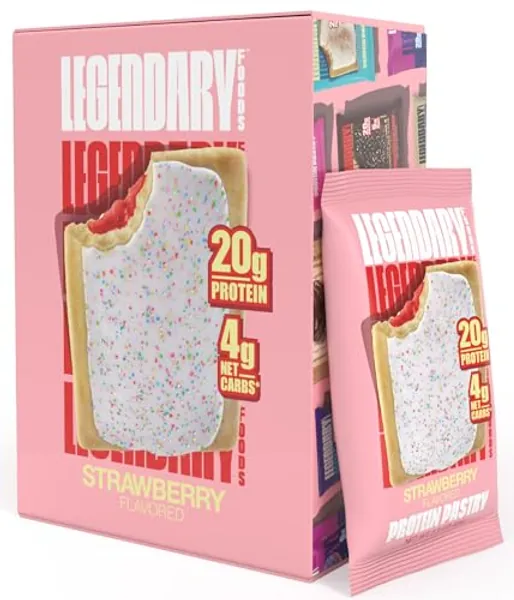 Legendary Foods 20 gr Protein Pastry | Low Carb Tasty Protein Bar Alternative | Keto Friendly | No Sugar Added | High Protein Snacks | Gluten Free Breakfast | Keto Food - Strawberry (8-Pack) - Strawberry - 8 Count (Pack of 1)