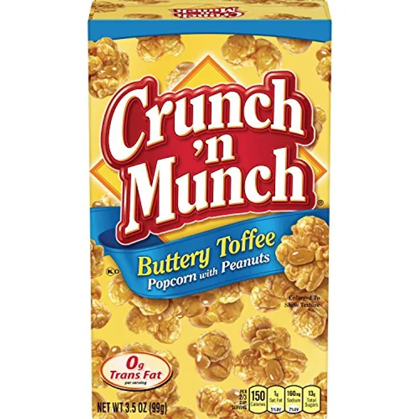 CRUNCH 'N MUNCH Buttery Toffee Popcorn with Peanuts, 3.5 oz. (Pack of 12) - 3.5 Ounce (Pack of 12)