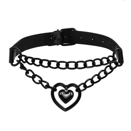 Eigso Pop Punk Collar Choker Vintage Retro Steampunk Dark Goth Style Heart Chains Necklace for Women - Black 2 Black heart