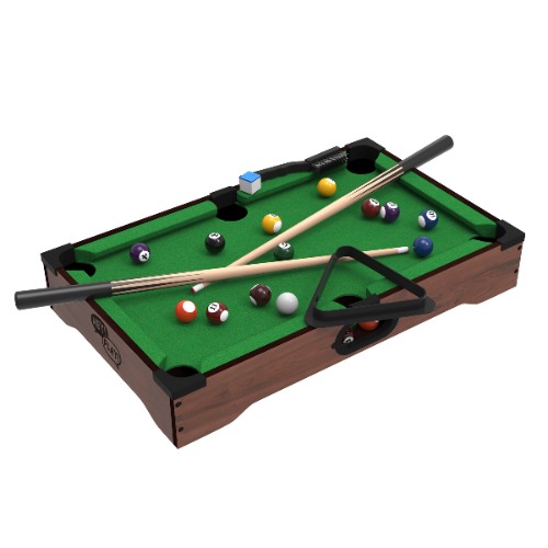 Mini Tabletop Pool Set- Billiards Game Includes Game Balls, Sticks, Chalk, Brush and Triangle-Portable and Fun for the Whole Family by Hey! Play!, green, 12.2x20.2x3.5, (15-3152) - Mini Billiards