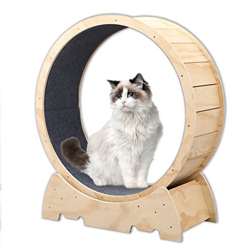 Cat Running Wheel, Indoor Cat Toys Exercise Wheel,Cute Natural Wood Cat Wheel for All Cats Loss Weight Device,Natural,106cm(41.7") - Natural - 106cm(41.7")