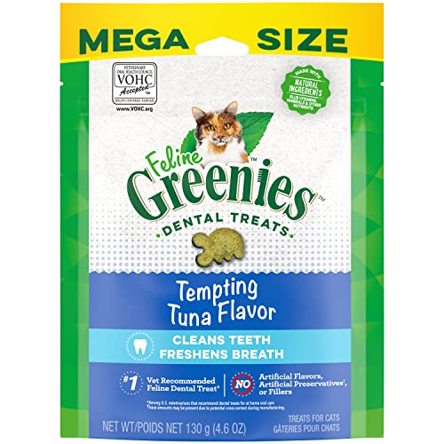 Greenies Feline Adult Natural Dental Care Cat Treats, Tempting Tuna Flavor, 4.6 oz. Pouch - 4.6 Ounce (Pack of 1)