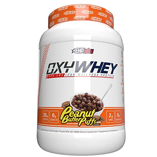 EHP Labs OxyWhey Whey Protein Isolate Powder - 25g of Whey Isolate Protein Powder, Meal Replacement Shake, Sugar Free Protein Powder - 27 Serves (Peanut Butter Puffs) - Peanut Butter Puffs