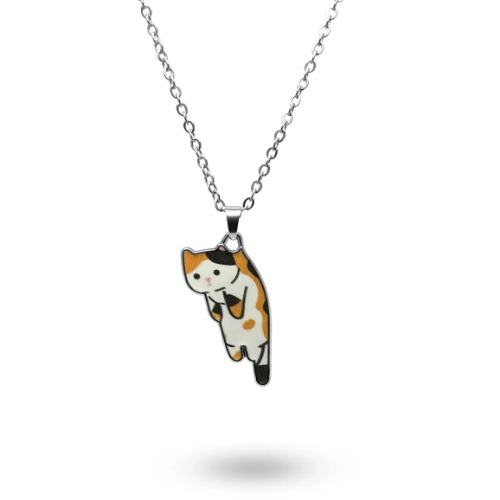 Dangling Cat Necklace - Calico / Silver