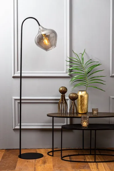 Alina Rauchglas & Antik Bronze Metall Stehlampe