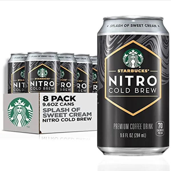 Starbucks Nitro Cold Brew Coffee, Splash of Sweet Cream, 9.6 fl oz Cans (8 Pack), Iced Coffee, Cold Brew Coffee, Coffee Drink
