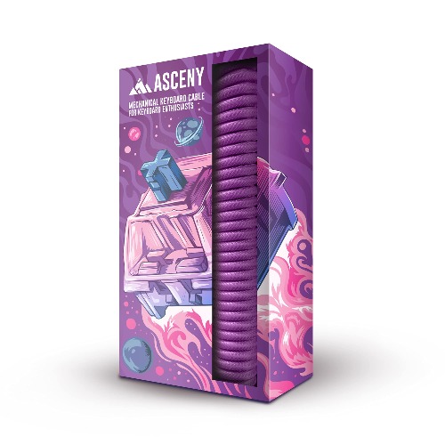 Asceny Coiled & Double-Sleeved Mechanical Keyboard Cable, for Type-C Mechanical Keyboards (Purple) - Purple