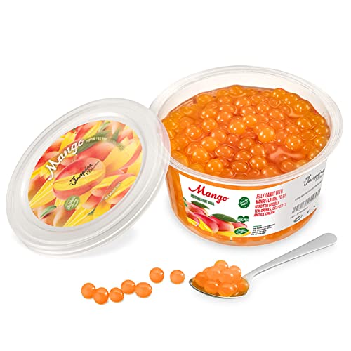 POPPING BOBA ORIGINAL pour Bubble tea - Mangue - 450g - sans colorants artificiels, de vrais jus de fruits, moins de sucre, 100% VÉGÉTALIEN et SANS GLUTEN - 450 g (Lot de 1)