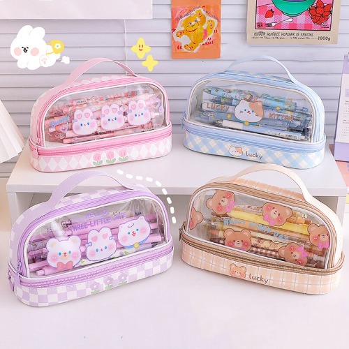 Cute Bunny Stationery & Cosmetic Bag - Pink