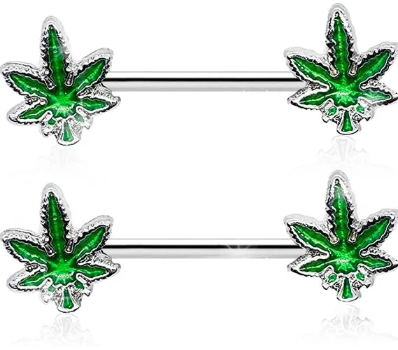 Amazon.com: Pierce2GO 14G Nipple Piercing Surgical Stainless-Steel Set of 2 Barbell Marijuana Weed Cute Nipple Rings Nipple Piercing Jewelry for Women - 9/16" Barbell : Clothing, Shoes & Jewelry