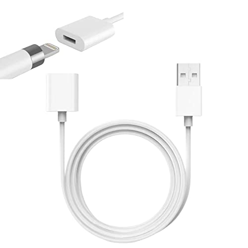 Compatible with Apple Pencil Charger,i Pencil Charging Adapter Compatible with Apple Pencil 1st Generation,1FT iPencil Accessories for Apple 1 Pen Gen USB A to Ligntning Female Connector (Apple White) - Apple White