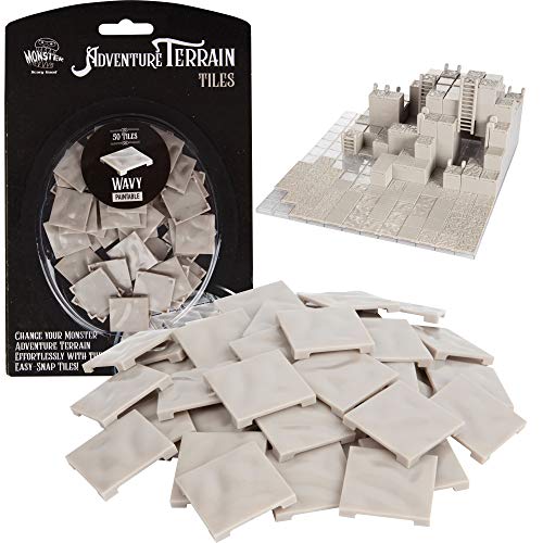 Monster Adventure Terrain- 50pc Wavy Style Tile Expansion Pack-Paintable 1"x1" Tile Set- Easy Snap Creates Amazing Tabletop Terrain in Minutes - Wavy