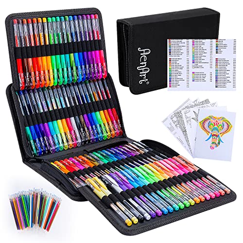 Gel Pens for Adult Coloring Books, 160 Pack Artist Colored Gel Pen with 40% More Ink, Black Case. Perfect for Kids Drawing Doodle Crafts Journaling Planner