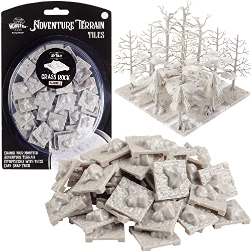 Monster Adventure Terrain- 50pc Grass Rock Tile Expansion Pack- Paintable 1x1” Tile Set- Amazing Tabletop Terrain in Minute- Customize Your D&D and Pathfinder Dungeons Your Way - Grass Rock