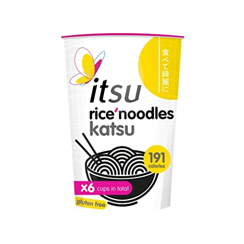 Itsu Katsu Flavour Rice Noodles | Instant Rice Noodles Multipack Cup | (Pack of 6) | Gluten - Free - Katsu