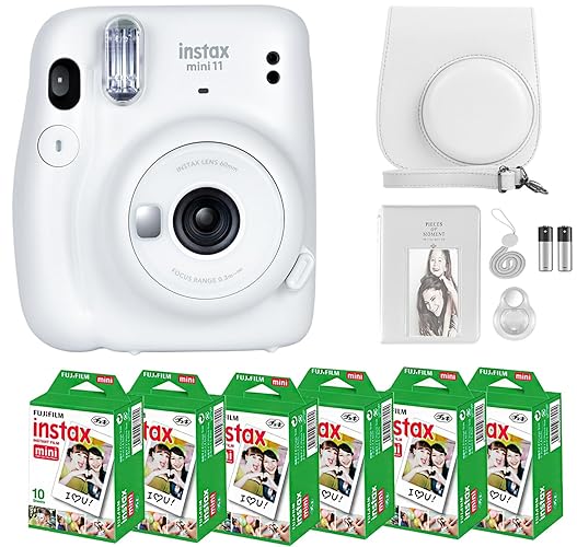Fujifilm Instax Mini 11 Camera with Fujifilm Instant Mini Film (60 Sheets) Bundle with Deals Number One Accessories Including Carrying Case, Selfie Lens, Photo Album, Stickers (Ice White) - Ice White