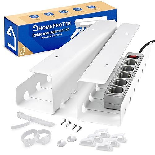 HOMEPROTEK Passe-câbles pour Une Gestion des câbles ordonnée, Set de 2 Blanc - Support de câble avec Montage Facile, 43x10x10cm Organisateur de Cable, pour Bureau à Domicile - 2 - Blanc