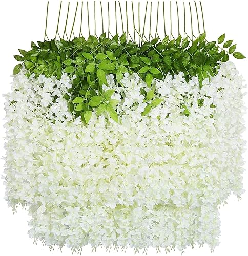 U'Artlines Lot de 24 guirlandes de glycines artificielles à Suspendre - 1 m - Décoration de fête et de Mariage - Blanc - Blanc - 24