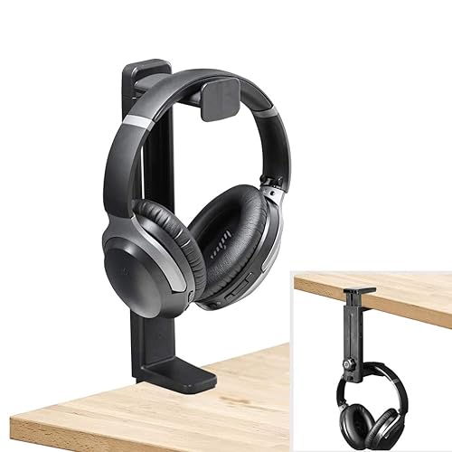 NEETTO HS906 Support & Stand Casque 2 en 1, Dessus & Dessous Bureau Support Casque de Jeu et Pince Réglable en Hauteur et Rotative Crochet de Montage, Support pour écouteurs avec Clip de Câble