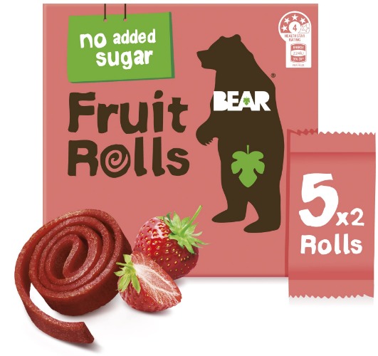 BEAR Fruit Rolls Strawberry 5 x 2 rolls – 100g – Healthy Fruit Snack – Made With Just Fruit – No added sugar