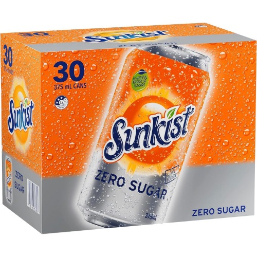 Sunkist Zero Sugar Soft Drink, 30 x 375ml