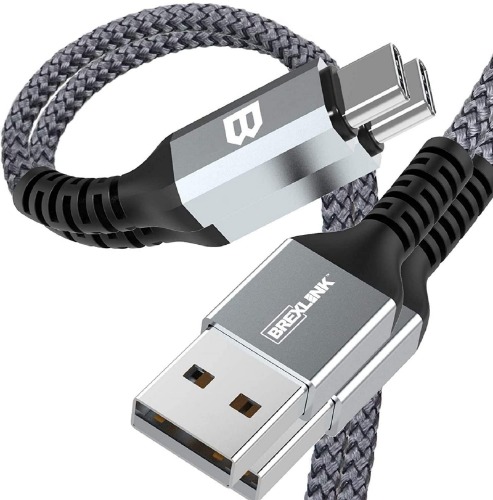 BrexLink USB C Cable 2 Pack, USB Type C to USBA Charger Nylon Braided Fast Charge Cord for Samsung S9 S10 S22 S21, Note 20 9 10, Pixel, LG G8 7 V 40, Switch etc. All Type C Devices (3.3ft/1M Grey) - 3.3 feet - Grey