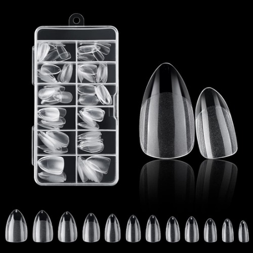 120PCS Clear Half Frosted Nails Tip Almond Acrylic Fake Nails Full Cover Artificial Nail Tips 12 Sizes Stiletto False Nails Medium Length For Nail Salons and Home - BSW04