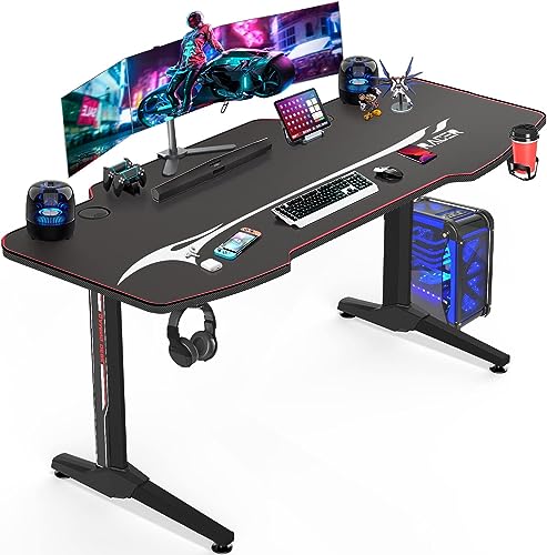 Homall Gaming Desk 180 x 60cm Large Computer Table PC Gaming Desk for Home Office, Metal Frame Gaming Table with Cable Tray and Headphone Hook, Black - 180 x 60.5 cm - Black