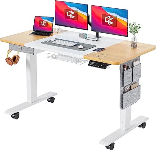 MAIDeSITe Electric Standing Desk Height Adjustable Standing Desk Sit Stand Desk with Memory Control and Anti-Collision Technology for Home Working(120 * 60cm), White Frame+ Oak Desktop - 120 x 60 cm - White Frame+ Oak Desktop