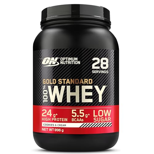Optimum Nutrition Gold Standard 100% Whey Protein, Muscle Building Powder With Naturally Occurring Glutamine and BCAA Amino Acids, Cookies and Cream Flavour, 28 Servings, 896 g - Cookies & Cream