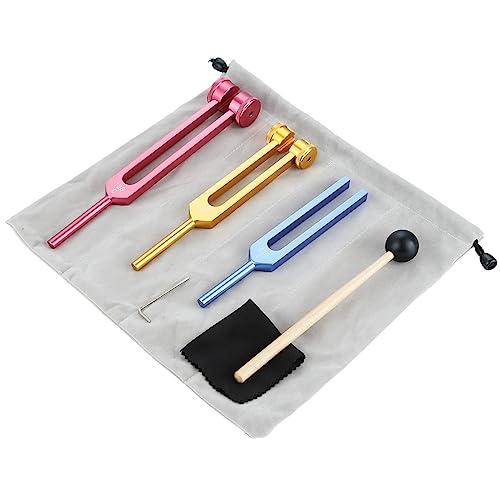DRELD Tuning Forks Set -128Hz, 256Hz, 512Hz for Chakra Healing, Sound Therapy, DNA Repair, and Medical Use with Cleaning Cloth, Allen Key and Silicone Hammer (Colorful) - Sound Therapy Tuning Forks - Colorful-4